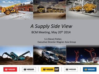 A Supply Side View
BCM Meeting, May 20th 2014
S.J.(Steve) Potter,
Executive Director Wagner Asia Group
 