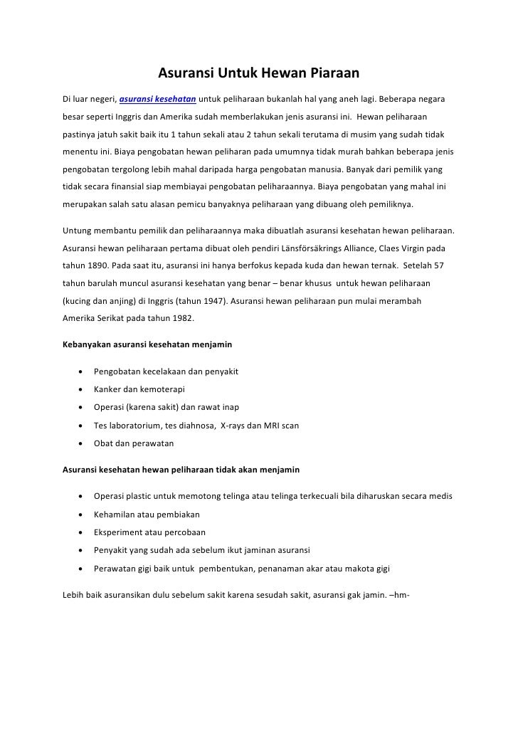 Asuransi Untuk Hewan Piaraan