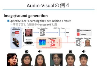 Audio-Visual
Image/sound generation
nSpeech2Face: Learning the Face Behind a Voice
◦ decoder
 