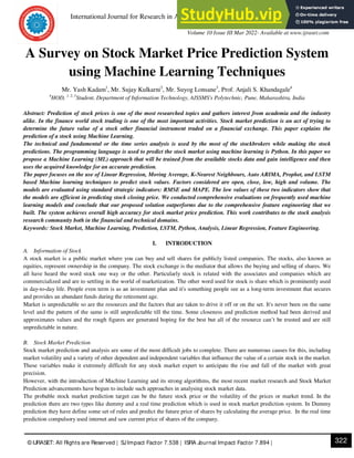 A Survey On Stock Market Price Prediction System Using Machine Learning ...