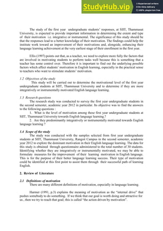 A Survey Study Of Motivation In English Language Learning Of First Year ...