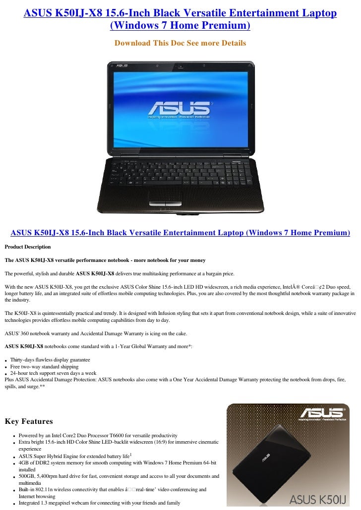 Asus K50ij X8 15 6 Inch Black Versatile Entertainment Laptop Windows