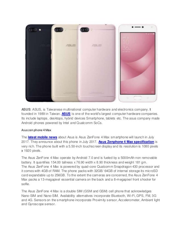 Asus Zenfone 4 Max Specification