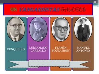 18


 OS VANGARDISTAS GALEGOS




            LUÍS AMADO     FERMÍN     MANUEL
CUNQUEIRO
             CARBALLO    BOUZA BR...