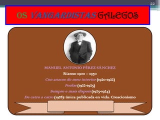 22


OS VANGARDISTAS GALEGOS




            MANUEL ANTONIO PÉREZ SÁNCHEZ
                        Rianxo 1900 – 1930
     ...