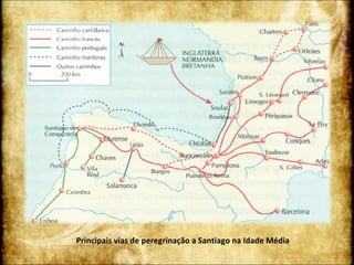Principais vias de peregrinação a Santiago na Idade Média . 