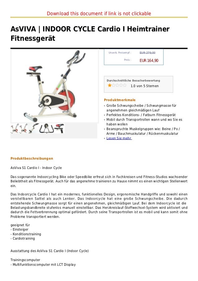 As Viva Indoor Cycle Cardio I Heimtrainer Fitnessgera T