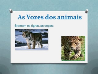 As Vozes dos animais
Bramam os tigres, as onças;
 