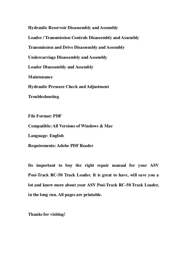 Asv posi track rc-50 track loader service repair manual download