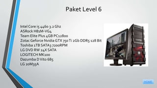 Paket Level 6
Intel Core i5 4460 3.2 Ghz
ASRock H81M-VG4
Team Elite Plus 4GB PC12800
Zotac Geforce Nvidia GTX 750Ti 2Gb DDR5 128 Bit
Toshiba 1TB SATA3 7200RPM
LG DVD RW 24X SATA
LOGITECH MK100
Dazumba DVito 685
LG 20M35A
HOME
 