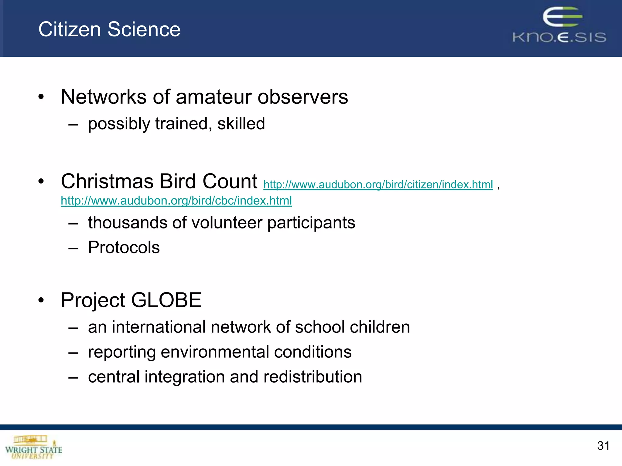 29Semantic QuerySemantic Temporal QueryModel-references from SML to OWL-Time ontology concepts provides the ability to perform semantic temporal queriesSupported semantic query operators include:contains:  user-specified interval falls wholly within a sensor reading interval (also called inside)within:  sensor reading interval falls wholly within the user-specified interval (inverse of contains or inside)overlaps:  user-specified interval overlaps the sensor reading intervalExample SPARQL query defining the temporal operator ‘within’