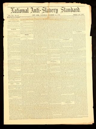 Rational Stanbatts.
VOL. XXL NO. 26. NEW YORK, SATURDAY, NOVEMBER 10, I860. WHOLE NO. 1,066.
gfttat ;3wti-£lavm) ,§tiimhivtl.
PUBLISHED WEEKLY, ON SATURDAY,
AllIlltl.WN UTMUVXmi BOOETT,
PENNSYLVANIA ANTI-SLAVERY SOCIETY,
107 N. Ptflh SI., earn-i *irrJi, P/iitadelpfiio.
i0-£llU'Cl'U.
MODERN "DEMOCRACY" ILLUSTRATED.
•roperfy. Tbo Uit makes llieiu si
use n.njuiJ tribunals which decide u]
lions I'lnil individual rights of ma
such.
lour. It is unui'ttputerl. The deem
have been uniform. The sanction ».,
lireck Areopagr and Jewish r-:uiho-
times of Lycurgns and Abraham until
las been unbroken. Slaves. «rf prop-
m.i.ces ]
irfi»'i-lv-
'1
litre is no property
>
law makes properly! And whatever
proper! v is good property.
ur uf store properly is not ilili- n.-nt,
„ ihe .-hnraeler "I" nnv oilier property,
lly 10 tho reslriclion or ,piahlnalioiis
.., i- .
nilucc tli-m -lop till most oil' i
si
of Naples, fulbcr i
seouB dungeon* lo
to ask will, what
if the free nog
In tbo Iiopu tbn( tbo waller* coruplu.ned of hnvo
occurred w'lHbut tho kuowlclgw of wimjl ol wc
director* or these t,overa1 companies, unit Ibnt tbey
will promptly Into luca-ioro lo *U>|> them, we forbear
~"ying more al present
f HKt SROnOEB IN 1S3-I >-nd 1660,
A -
review "
of a publiealiu,, entitled " rhiladelplun
lM'Jl" wkcli ii| pcirvd ... */'/« /W/Y.lt
bur of the same year, thus speaks
population :
r "J
'
-l^lvlremukli'e.
who kept :.'">- of IUe-1 i» iiitH'Jei cf |!ulcu«n
''1 .
'
... .... -.Hi.- •.. I>! ronlM-cl ''
trom-i -.. •
-' i
"- •
"-' ' ' "
ireru wnonu f< • '"' -if "'' &"" "J
"*
... .-., . ... ;. I..J- 0,«t-motn«utB
'••JUs:
iht;.-. - .'..J •'. '" .'-' '
ill:.- i.
(laughter) Th« was a fact
(rcuewed laughwr). And hu
'
:
~ philosophy, And
in " Mi to plain statute;
n;;lii give, tcavo roo in r.
I, i. I. . .in,, .lebovnb. i
.: !/ •'.
S„ |, was il pinion of frwnogroca entertained l>y
PIiils.lclpLijiia in 181M. bin bow diuerenl i- ihe
opinion in IWu. Tr.ov are lh- idols ul lb- '". '•"}
.I
1
,.,.. . i| ..., ,.n ....,, will, the bhek Itcpubl.-
cans nnd wombip (btni nro beld
lWnlbcns.
Selection-!.
SPKECn Of JOIIX HOSSACK,
nropcrty of his
ium 'is [<-M In lu.i ni:..-i. r, rilthoii-li Hi"
'„.,1,..^h,.."m.m», .; ted! ><;„<- Here in the
This is ibe full theory in morals ns in fuel-
tbat a
Just iuproper!v, bcenUBB
you any it hor=B could nai bepropriv,
an njiinio?.
The miutcr h.i5 o right of |.ro|«rtv in I in- a.
of his li.nii.il npj.i--i-.tii-- -Hi. p.irvi.i m il.-.--'
thiit of all oLhrji- properly Ik who would
this in the one <.isi>. ..'I
1
'! nsih -oiivinee himself oi
tlie rightfulne-s of his dump lW e™« in any other
(riven t-isi. wlii-b niii-lil Weo'iiie o.lious to hi:
i his perfomd 01
.• tbo Court I have " few wotds lo
nlccee should not bu prom ' i
found guilty of n violnliou ul tl
Stove law.f.n.1 it •«} 'I'l'i " >1 '"1 " 1
'
" J
,,: "
tyranny of the Old World «!.> i -' • > i
1 '".' 1
"!
until il.- A-.erie.in -h.ir- -. h: . I- 1: •">
—.. . ..*.
u ]n n ,l i n j.n r-r. i
j.m, j.Ijiiv " fc'tr rati
uld no: be.rnsbe.i '.•• i
I- i
' ' "
claw. Commeu. i"c ibe stm^ux- "' l"^ al l ™ leuder
one or twelve yea", n simmer lu a strniv" Inn.l.
i-miic m.-:,r ) l.rr;.d by ibe swi-.ttol my brow,
ur Honor will be.iv wu!i_n.-. uiintc-isloiocd i« 1 mil
^nppcnr in Coiirm. i"ii.-U ltt» if nddn-M itx-iii- I
have tc»rcd tb.il 1 might fail in baarii :i
this oec:i-iO!i woMi.j l! .1.. i-I- - ' ' -
1,
'
;' '"
(.,(..-.1. -.,., ti.. -r. .' p :!
befure you- I sa) t'
t .,.r,.„.|lj
.. ,.-,„.. ere.- if. ...l|. ..U. isofbon".".
i. Ibis thin.-
..-Il .-. 'flint nr ;.i- 1 a thus lend Slates
ion...) . b. tin! Slntea in their
il.it. fir, tl.ii MH
n, ,, inking the eh.ii
I 'I
1 1 riled by
I,..-
.
I.,,,-. II.-..-
as bindinfl oiio-u tm wa-t thfi Inn of Kpjjit fJ »bnif.-I
Hebrew ehildn-u; jusl us binding tui tbo Inw 1
milt. Worship the j'obk-ii in. ,.-.-. worship nm i.i'l;
ju-i :is l.;i..|ir.g ii« lb- law futb" 1
nnoetles to preaeli the tiosp.
'••' :..l.uro.unlermyii
to obey ii. I ."n s-jITct, but I
-.„.) ,',.-uluw bidding .".- )••
lellowucn of ihiir I.e. lo-.u. I
wrong. Ycn.F.t!..l me a h.w l.i-I.l.i..- in>- -:..p i;..
i nr- lo tl..- r. o: the oo- :. I i :... suiS-r tbe ]CMi of till
these hmuls Lave earned, I cad sutler bonds nnd
..-in,. i i ).•..: I l.t'-p'ug i'.-e.lcuorjnc npray
i.fe but 1 tannot k<: ;!' imaiph upon ibe Inw of
my (io.1 no: upon the bleeding, proslroto form of iny
full ..,.,„. fgouotto Missouri lorelinvcoppreittud
liu.uunity, for my duly bus titled mi
but win, II.. |l,..l .Inert* tl..- H>-|'« u:
. .. .: [hat " two wbitu
. .1 in Anderson Count)'
tnnn a' hundred t.iitbi ol nrythrjui- lo poison tbo
.•ll-. tbo ovidsoco of whirb was oolj I
f some, eclored pcrBoun while nuder torture, anil to
icapu death. That in Willi.in.M (."ouuty thns: while
•Decs. Thin in I i-Lur Couol) -. man named Morri-
vj wns bauged in the j.n-.-enee cf liie hundred cili-
ens, for the crimo of bciog *chnr-.d'' with inching
pgcoes to InsutJeci.oii. i hnt .. « Irriiy m.ip'ell-r
:in hinl lately nt.ii--. I
.- in Auloiiio, b.d. iu ll.-.- pro-
ine lnn^.;a,~o of its Ijtilycr, "been lra.i«lntr-l ic
another •/-'•-'' '/ '•"""•. and ik-it a neflro boy hod
ceoinjeini-l biui in bis /trrmitneni s
i-.irtbly dui-e*' ; nnd that (ioo,nni.,i
levity fioni tl.,- oh: . •ii.i> l
.i|.|i < i| '.'-.ii
Mr. I, ii. ui. mi A l« 'Mi flt. »l.j wii-.
to .[.i.l tl- Stale, had " bieT, pn-n ui. -I l.y n mr.i-ri..l
impediment." Ami Can wo read lb. so iking* in Amer-
ican papers ami fail to ideutifi t' .- -i-r.i ! »l;ii.
iv.™»t» ,viil, linn dm ami Hosiliahco! W.; aro almost
chucEcd .n out nltirr.pl- to deer> thn brutality of
tbeso Itnliau tyraotn when we rend of tbo doiugs of
our degenerate Hupublieans in the ..lave .listricls.
Certainly, while such Ihings eiiit in a coiintry with
which wo have >.. .'».;>> tics >> i.ll.ii.ty wo feci thnt
i; , . .- ..I (,..ilmii .-i wo. .1.. led in the bouie
profe —I friends, and wo haio ihn ui
raponcooo
loing lo tell
«"''«.V-l.' ll' eelel.rm.'.l I
1
'" l-'I'-iiiinf. Hrofesaor of
Natural Science in Hie I'r. e (hur.li College, and one
of tbo grcnteii n ,l„r ( ili-U uf his day. iiiaiutnmcd that
block wa» the righl aud prop,-! .olor, und that we,
are nil bleach. .1 up (ro:irs of ho,-hi,r) -that wo were
just lik« ouo ul ilio,. shnwls Ihat were wen somo-
U the fo«gate (lnu-hter)--^' -1^ el.an goue
..I f,.,.-;...r). Hi- would aiv.; th.-m :. phyM.-u
, .;:,„.. l 1,on Willi this. 'I I"' stiij thnt ^'
|
''
|
" r
'-;|.
Ibcso, nnnlomihlH cilled Ibe it'- »i'»i™- Thnt was
:i l,-nrr..-.l len.i (laughter)— but it vvii.i a sort of ineni-
t.rnn.j ivbich rousislud oi a eoiii.-n.-s ol cells, tvow,
in tke wt.it.- mm lb.— were verv lito the boxes kept
in such sbopi us llnne nf Mr, lu.o.v-they we.ro nil
for chow-ll.i-r,- wn-i ixitl.ii,- in tl„ ,n |hi,i|;hter)-l.ii
in regard to tic dark rii.e Hie r.',- muawi »'« I""' (l
.
w.tb what ik .alk-'l n hhiek pi-in-nl mid if the ret-.
iiiueojuiii was i-.ol uiiule k,r th. l.lai.-k pigment, what
was il made for nl all f (laughter). That was ralber
a philo-oi.bic:.l ni-'inniii ir.mv.-l Inughier). The
ojiiaiuii wan 1>. Id by -me dial I irk racu wis the
old original tueu ol" man : a black fice and a while
heart Thoro was many a mnu who bud a white faee
aud a block heart! (Cheers.)
UEORVE THOMPSON AT BRIGHTON.
: the slaveholder
: ihat Lai
iieriod •:
Gray
r nbnc
We publish below- Hume adidavits nnd certifieates,
i.hi.h .w.-.l tlie slartlinj; fa.-l that the Co a -re Lilian
i„., lv-1-, ', ,1 he Hie LiMtn.s- party from the Fifth
[ii-.ii'„t B-utch is composed of a part of ibia cily
an-1 M..m ere Coimlv. l-i v Bromt .TollN ilaowS
Ai.,,in,... . ll,- 1= t.rov.-d to have ex-press*! hun-
__ .. ml forms .•: ll— i- 1
v .
it "d-
frc.ua - nno! -... utnml error of the bend, and
not ..f the be.nl Therefore 1 do not think I shall
Inre worse at the bands of your Honor, if 1 state
plninlv my v.cws nnd feeling -n tl- {.-n-«: <|m't..i,
of the ruzi —tho n-lils of man. I t'-sil that il is a case
t],n! ».l! U i.l. iri.li.- I -^ :<' )
'," ' ' l"Hei;or,v
to meet the great Jn-lj;.- et oil ll- - aria.
_
hhas W-nnrgucJij tfco prosfcwn Ihat I. afur
soould be tho Inst to .In-obcy Ibbso laws j
hut in thii
I find nothing tl.at -1 1 destroy my sympattv for
th.- . r-.-l-.-l- -t'uggl.i;- hdiln- t,.,l in all linds
Surely I bnviTbecn prolccwd. 'Iho fish in the
rivers ihe ounil in the st ihhl.- -I--.I. -r n lb l-r-sl
!,n.. i--.u proi.eiril. Shall 1 join bnn.ls with those
who make wicked Inws. m cr.nlurg out the poor
black man, for wh there is r.o protection but in
the grave, where the wieked cease Irani troubling and
A
Itlftw^si^Bin a forvi-uer. I Crst saw th
lii.htau.oi,-' il- i :„'.! '-'I t'»" bills of Scotlimd;
Innd 'sir il-'t i - .• ' * i- pieiT-l, nnd where Jtslav
„, „ ,),,,-,- i.i a - 1
i'e set loot on ihat sbor
the frcst- In the proeee-s of lime,
.. procure money lo earry on the p.
th.-rn.l .-l;ipi-,iv,.- Inn" to--i[,r...,
an.n'im if. i... uiim. -;;
i, t,-.-,li,v, hining shiplied someol tin
was exported from this eity
. i. the toi
i.l both, till death sh nil end tho
toil Herein nom slion for legal
idicial di»ciiMioti. Docs Ibe --.,i"
Phillips aa« thing I Tl,.- t'.mslil.i-
is vcrj clear and vi-r> plain in pnnuing 0;t tie
way il.
:
-s micst ion is to he seltkd.
Atlicle - — provides that no jierson shall be
deprived Of life, liberty or ;,r.--ity ii.thont .l",- pro-
.. . : I,,. ....-.• . .... liray is a person, is ndi '
on nil lin-.d-, I'lullip- nilmits il :
r!;.- I.l..-lln
inarsliiils aud atlorm is thai hint U.in.K.j b
ifspulo is the libort) and lili Ion;; luil it n nm
entering inlo lb; fjll mm v .-!' manhood. A great
niii-fltifin lien hcLvnti the-e men Hut U ray, stand..
on soil covereil by this I -e-stit.it .an hn robbed
liborly, or the woges of bis toil, only by don prnee
lii'i-r i-
..
against .t lest in mi evlre.nity 1 i-.-y fur mercy nun
,1ml! ., he heard.' fir. (Jin luw to llngraotly oul-
ragrs ibe divioo law that I ought no', lo bo scotone. d
A single n-uinik,nr.d I have ilune. Kromtbe tt?U-
„.,,., ., ,,: ,i ,. hi In- f.ds.'l ami fruiu jour rendering
iiml int. ipntation of Ike la.v. tin jur, , i,.- found nn-
guiliyiies.gjilty '•! earrying out tho gTeat principles
uf the liechin.l ,.l In'lepen-l.-n :
yes. «.ulty of
... ii.. ..... ... .. , i-.-- -I-'
. -- i.
cat Cod! enn tbwe Ihings be? < nn it be
What country is (his I I an it be tbat 1
land boasting uf freedom, of morality, of
it I ll,.,-. h,..;-. nli. hoii h.i.^ -bull the |ko-
nlc bow down ami worship I'.i- gr. at image set up in
"
Yes, thn jury say guilty. b-Jl leCommctid
-V of the Court. Mcrev.'-ir.i- k... Ii. --
i aai guilty of no crime, 1 (bereforc ask
-, No. s.r, 1 ask fur no won j ;
I oslt ler
justice. Meroy ii what 1 ask of my God. Jusl.ee
• Courts ofeiy ndoplcd co.intr. is all I nslc. It
tlia true character of them
,,... i. I, ,; - , lamesik lahoiin iT to ilinouncc
ntelii-b IV- l„. |- Hen llie I hrivtia:, tniii-slr) of
Innl will unite in yeldir.g to i)r. Chccvcr all ll...
moral support il is in its power lo mulct
Aniil.r .,.
"r
one man. and odors
liberty under foul.
Gray was a slavo, a
roversy shall esc,
1 by jury nhall be j
i ol mouey. Tbo h
a. you. yvetridea theso
(Lib whole rjucstion lo
; tu trample right nnd
r, it mny bo sniil Jitn
iLilK-l (.
My f.vlui;
children are
comHed (he
(he oppressed of my
my home. My
my heart ; bui
i-u ready to die, i
THE CHURCH AND THE SLAVE TRADE
'huri- are casta wLcro uul to speak is a strong
furiu of osier(;ou—no( (o ronilcmn is lo approve.
When n grent moral ouesliou is made a te='. nueKion
b:forc the public uiiuJ. or a great evil is threatening
in snp-ad i" a coir.in-.unl; . ami in... hod) of imn pro-
f.- B-ni- emineutly 10 '•• lh- re| :.-eu;i.ii-- in u ei
i . -.:.,.,:. -I. - i u publiel) nnd clearly 10 express
any uptnion nl-uul il, this want ef n^ertion is imme-
diately received by the powers of evil .11 (he stroogeat
nflinwV.ion.
Tte hujtorv of t'-i- slavery .|.ir-i.. -:s hii been snrh a
constant history of such liistanees, ainoi.; .lilli-reut
reb-ions bailie, prof.-^iug lu represent the t'brislian
Cbureh, as to giM ,'.- u re jn belief io Christianity
as a pruclifiil working force, than
... .- . ,- , ol U.. .1
Mr. (ieor-e l.-.ompson I
lets, wboso labors for 1
limed. Co! -i are wel
inhabitants ..I Urigbtoi
the
na oa Ibe previous
1 in tbo Town Hall,
nee to tho question
ins of tho American
imitation nnd ulti-
'n,.-. tlulivorcd by
y at the
1 Craft,
self and
Tin ark.-l . 1 of this kind bavi
copal Convent
1 the chain of the
,,
T ,1.-11 h,.- |...— '- ....
terrible conflict "l-.li the ile.ti .- I —-< "I -'av. rt i;."-i
cost and when tl, - b.slory of I
1
.-, treat snuggle shaU
bucnuoiilly wril(en, tho rescuers of Jim Gray will be
considered as having dote honor tufiod.to humanity,
ami (.. !l..iii-ki -
[ nm (old there is 110 appeal from Una Court, yot I
do appeal to the euurt ol high Heaven, wh-11 Judge
U; inund and Jml -e Catoa. Ike re-cm r and I'-c r. -
cucd.sbnll all hive 10 stand al Ibe judgment sent of
the Most II..-: .
I hovo. sir, euileavorid li. ube> th- divm,- law
all the bins of uiy conntrv that do not eOnllic:
the lawsBl nivCod. My humble tv.ab is, that 11
then appear that I have -lone my 'inly- Ml I
ir CuiiiTuissionur wou
r aiid the plainest pro-
Bend
City of phSadtiph
On Hie DID day or
,e nfiidavit and certiGeatca
:
nnd loved his Ihllow-n
o,iiil.Ht,-,n..- i- feared God
DR. CHEEVER AND HIS MISSION.
aiiwmncrs tur
I i 11'. h
.ccurrvd. The Kr.i ,
and the American Hoard of Coi
n Missions in Uos ton, being 111
I to testify nuun.^i an ...humanity
nine and horrible thnt ever defaced 1
the slave trade.
*
..„ can it be pi a.!- d in e.veuSe l;at thjl
liygon- and ohvol. -..- kii-luf w;ckcdr.ess— since, it has
i- back on us like the demoniac with seven other
its more wicked limn H.-e onip-l llhal
nvi-ohip leaves the put -if New Vurk even- week
titled n-.t n.r Cm ml. find Itaii-.. -lo say nothing of
wbnt is done in other ports, ll is known that officers
uppoiut.-d by Uov.rumc-it ! fnt.M -.his horror are
constantly bribed into
doatni- hells, > Hi 1 1.
'
despair, nre riding th: w
V tlie
--VIIU-" IV,.' ^ Q.U.J U. .-,- .- 1'" ".- '
,
wifufrom slavery in ii.-oigiii,n familiar lo many ol
our readers. The hoi-lerons =(orm of wind nad ram
which pmvaikd at Hi- time of the lir.il of these two
meetings, operated a^nirist a lull afl-ndaneo ;
but (lit)
nudience was of a very icBpoclable character, and
ppeared tuueh interested in the proceedings, In the
.U-nre {.111 the lirsl neerisioii) '•( Hi- Mayor, who was
prevented fmia being prc-eai by an engagement, the
as Ukoa bv John N..I I- V--] .
J-l'., Into
I C, --on, and 1..1 l r- . h ui 1
'
should preside, pronoumvl a high esMgi
a geolleinon Ion" .levote 1 t.. (h- 1- rile
meuiures conducive lo the freedom, el
moral improcemenl of' bis k-llow-L-eing-,
After some observations by the Ch
Alil-nuaii lijrrows,
M. 1 -..I r delivered a very; nilereslmj
which ho ospoied the objections of sue
thnt the slaves of thn l.'niied Stales do ut
freedom, furnibhinj! various illuslralit
irrepressible yearnings after cmanei-." 1 '-
dangers (bey
-; "
they tnay
,at ho
being
of ail
chu relit
The very refus
is roots of the
laondod with den
to he Cbrislinus.
1 testify shows b
er have spread i
A few years n
up to Satan "—and thi
torie of thane who ilefended »lavery
i
l
^Vefcra
i
i B
moVa.y^^
esire their
of their
aad of thn
reach a soil where
ud erect, free and secure from the man-
huilter. 'Tbo speaker also gave instances of the gross
and guilty perversion .,1 I. htistinmiy, in tho so-called
religious teaching furnished to slaves by pro-slavery
ministers and others, with a view to reconcile (ho vie-
ims of oppression, not oiily lo uneomnensaled toil
ml p-rp-i.-t) bonds, but lo the cruel scourging*
vhich arc often indicted upon them.
Mr. TiiOMi'soy commenced by observing thnt if
(base in this country who honored the Christina reli-
eion ami desired tu extend it, were about, for the
lint liiui, 1,0 expend their philanthrope and mission-
ary 1e.1l upon a foreign field of labor, there would be
no work lor (hem lo do more iieeess.iry and impera-
tive than thnt of seeking to abolish American sla-
ver)', by means of the C liri s tin filiation of the
fe.-iii-" Christians of the United States, w
prosliluk-,1 the New Tcsianierit 10 such 11110:
lo make it sanetion oppressions and ahoiniiinlions,
worse than any thai had gr.mii out of the false
1 pro-
, In. i, (..
r the cordial sympathy of
.'V''''.
n .-,'.""
'
ilf m'kv
JtBESfi. ClUSOS, .'
HESItYH.rARKHI.l
of "Illinois, who have gone through the many
,of tie- sottkmcui of a new country. I b-"-
'
[ .
1 .lavs the »lrenfth of my mnnbood.
t 1 stand before y
;... I,™, ,„ „„,..-„
" upon tin. spirit ale
man. .„, , ,„ 1„. „n
.1. that I
.,.,1,1, When
from beyond the bcj
vns a charm in Hie nanio-
,, j.., Iicvoiu! the name ol
,„!",.,- lo" know anything „
'
ind tliat '
need because, as
.[am anAboli-
a mako for being an
Ibis country, liku lite
js a Democrat ; there
hir, I soon found I hud
nneiples or pn
my adopted country dillercd upon hanks '
land questions, in on thing thoy.««M
.liiui...- I,,ir^li.ri
I'Liiri.-li Kelly,
e i,.r,-i L :i-,er,ii,-i In 1I1I. ,.oui
,.f,I , 111- Ol ll„ |-| '""
.1. - I,. III.- '-.'" "'-
'
hkvi;v 11- -U.WAHI-.
SAllCLI. IIKIUIItl.V
', could stoop U.w..
rurscd svhlem of slavery tin
odovcr any nutiou, the Mol,
1 10 which Hii'f olhired as Ii
nf the eliildreu of toil. As 1
the crushing aristo-rm v .,t 1
support a worse nristuera
party who proposed, at leai
,iathies all elasscs ol m-n ti
globe. In this choice I i...n.l
n Ihe favor of thi
to be sentenced. . ....
possing from Hie Constitulional ,:.hj...;tmns
to this law, 1 would call the attention oi you. Honor
to Hie partialiiv ol the hiw.nliivh is so at variance
with the designs of ll.e I'athors „. org an ». iig this
emtucnt. No man can read the Cons ilulnm-i 1.
.. _ieh the word slave cannot In' tound ;
Iroiu which
tbo idea that 11 man could be minced to n Hung, am
held as prnp-rt, is eoiofril!) .'..-I.-I -no '.
:.",'-v.:,i.
tent with saying Ihat slavery 1
is desirable to abolish, or deal
in the way of formal [.roles t,
Abolitionists when tlmj- coml
calling ihe 111 selves
Will) vigorously oa (he ene-
m>
it' isVe merit of Dr. Cheovcr thnt ho lins applied
|,ia -cholru'ship !" r1 "-' mv.'.nig-itioii of all Ihose urgu-
,,,, .- ,,,." nii,..u,-,t or can he cnwive.l which r
,'„t I.e. snlhi-e.l to gain ground in a ,01111,1,1111'
........l-ilv pur>,.ing Ibe same course that the Ame
Church has done about slavery.
,_ «_li_
It baa come now to ho (kticalc ground lo talk
n-aiiibl tie- slave l,-a..le :
anil ". hnstian bodies, instead
cV =p--.kiu- .11 Hiuaer, piuiisly shut their eyes
"ivc thanks that eo t.rt -,n'.:i.ia-..i,-_- ri t-pi-
uol he.-.i snlfercl to - Iiv.de tie- hearts..! l.r.il.1
ini.-rrvi.it Hi- r-joi-'ings of a fol.-um jubilee te
memornto the triuuipbs of Christianity.
iiloo.lv lash was juslilicd by the -pmlalioa that " he
who knowelh his nia.-lers will, and doelh il not, shall
Until, with mniiv ftripci." Two i.eiiturus ago, a
w i.ir-ons in ibis nirv. ilv I, .11, overs of a devout
ud Wv man, sought lo'dis- over, by .earehiug H,e
noeptl record, in depeinlcme upon Hi- enligluciini;
mliu-m-e of llie Hole .-pint, thc-ir duly in regard to
their faith, their pracliee. ami their mode of worship.
Without tlie aid of learning, cotnmenta
ous, they came to the conclusion tb-V
vila -i-jain-l which ihei should testih
,laveryT On this matler they -
hnndsui innoceiicy, nad had
belief in the iiilniinaniiy ai
iiier-diandiT-i! of those w'
,up-ri" ii|iiu
.mongst (he
ashed their own
.>. ..nee declared ihcii
il sinful ii.:ks of making
ictils bore the iiua-e and
...... [j,.
thnt t
"'"at Tho' snm^^dnsion.heXelieved/would be
che.1 by every umn who tat down 10 tin: ,u.o i.rl.nl
uly of the religion that inculcated the. golden rule,
,„.-'s th-v would hovo done
llut what wns the spee-
of all, of ibe four in" 1 '"'"
els of ll
I Of llie pri.
vyhole bill from
t bis slave esea;
,;,„;,„. hi
. ii giii.,1
i„,l v
above nil other properly^
it ..iii..-ai.t-cs tbat no ot!
A.lain. Kir, Ihe pnrtiali
.a in. -1 lined by the word
nagni lying slave pro^rty
ntheunlioa-alaw giving
tr property could possibly
(
of this law is so gloat,
:l I'oii-titulii.li that eil'li-an
tyranny that would 1
1, i.i.rnk a.s Liinin-I vtitli 1
'
views enn I he any- I
rely for this 1 ought '
lop(ed
. Th
t°o'iilyto"the
J
lili..-i
rnnieiil. 1111. Ii r this hi tv, -
"l his '
vo been and there- til:
nirTSTiTiliiitcd' States who have labored 1
j sacrificed largely 1.1 the cans,- ol negro en
tion.to whom wo most, gratcntlly «-*» j|I
mage due lor Uie v
have i
two;
forti
coudu-.-lor
vvhihjt most 'of our informutioii
derived from others who, like ourscl
iueouiniiHii-il and annoyed in the samo
Under one prctc.v.1 or another, negro
women are permilled lo ride in the same
Indits and cenllemen on somo of the linci
complainli; have been made to us of negro
encouraged by some conductors t
whilst ladies have 1.0:11 e |- lied ... ..-,
ourselves have seen a negro wench lightly sand-
wiched between Iwo ladies who manifested all tin
signs of mortification uml ilno-omfort
TEverj- cuRtom bus gentle beginnings, nnd il
lions nro usually gradual '
since should be put down
tuotiy. Our people ought
-.eutuikv home,
in- (oil. There
r protect him in
it hnd John fj-
,vo escaped, the
ivo followed hi
;of tbo United States, nn
10 (if 1 need pardon), but I c.-n
>r the fife of 1110, see what there is in robbing
,1 bi- ,nali..-iial.l- lights and enslaving lunik
uit should enCiili- it to tho siiecial and pteuhnr
ti„ii ciiiailouallaw.
mi awnre, sir, that I
s, marshals, attorneys ami many
•, but v
. oul.l rival, for lib:
j„r tlioroilgh-b..-!irl-lle---
tinguisbul man who IS '";
fbo great power of Dr. Cheovc
heard any 1
s, !",.r self-ill
.evil
flueu horrors in New York?
enough in "hat wo profess tv
iitin-s Hie loatlisiini'.- diseases, the dmly throw- 1
l, |l i v _|,|^ ll)], Sp moderntoi", -
vrbo-ird of Ibe dead, the alter pi-,v-.--si£
|
il( .'li
^
",
m.-. . and professors o
I
-1,-irkJ wh,- c-.i.iplei- the wi.rk of feai-.agoiiy ,
rader.s in slaves ;
nay.r-""
.1 ,.,., all lh,s .1 appears. ,s in some was such , u „,, -
a,., 'n.,.1. onln-iv-rl.'l -round, that to cvpress an „
b
..
',,,,,-, „ill ,iigh 1 l..-a.l.-i-oh.i 1
--.-leimntamong
1,'-,'.,.,,, br.-ih.vn What is ibe u=0 or sending a
ircvenl civilized, Chris-
oryins sin of the Ui
his only theme. M
powers his Maker h:
I ho highest ordi
of a province,
willing to oxei
f flerod
subject is
li ami negro
) keep their scats
l... .-1111111, gs. an
I 'will-nil
."niled the slaughter of
Fir tell me not of men ready and
1I0 the law. My lteileeiucr, wf
,nlly worthy to speak, and yet w
trust, although he knevr no sin, )(
y lav
,.,Vvii I- I11111— anil iney a
all consecrated lo the one
u ,erwheln.il,,, object wliieh lie is scekn
Ho throws nil the rnvs ol Ins intellei 1 11.1
:
Kr</iV''"r:;*,u,"^i.,*iiS ,.
' "
, ,-..,„, lh- nolle- of those who have the
,„ l,..,k -11 Hi- spcclacle- Dr. Clu-evei- solbr-.
''
l - ',,',
, si,,le--rvi dlv |..,|.>ilai'pr-aelie,
'"",', '',.. ,,| lie.- Iii-li-.sl posiimns in New York
, lYi,| honor, all Hio sympathy and
philanthropists, wo should imd i
[ B preaching a gospel wlueh the
which honestly proclaims deliver
and tho opeuiog of tho prison
,|„: !l,.Meul„,.-; ll'll.esalt brill. Lost
with shall it he sailed '(
lint the linspe-lhas
only like a si
liirir.,
I
'i
l;;
::i-ll.-.til-:'k^'-^ truly ic mr.ny
lH,.,,.,!;,,.
1
,,! ,,... li,s.,,il„-L'-p..blu
;
.it;pi.rty,th«a
. some pulpils. and souio so-called religi"'"-
"
ivisihlo but mighty force which
That ii
cosnol. Said' ho not truly, then, that nussionnries
b
ere needed logo to the land .there Christ was thus
ueitied afresh bv those who bore Ins name, there
j declare Hint Chrlslianilv and slavery could not
coesist, nnd thai il was the duly of the Churches to
,. M f,, ri ,. ,l„, di-.ii.liae tll at would punty thim. ronv
tbo crime of slaveholdiug nnd llio stam nf blood.
Slavery had advam ed will, gign =traks since ibo
,..-„ „f 'indep l-i.ee, when the world was startled b,
Hie birth of a nation whose advent was heralded by
the declaration that all men were created will; an
m! ,lic„i,ble ri-bt to life, liberty, I the pursuit
Hint announcement, whu-b slv. 1
' — fol-
,- call the
imlv opened know ll'/io
inc (hat powerful breath thii.u-b .,,, vi.c- ....... -
au-am as the |.mpl."l '' old, they fall oa the,
fac^s Xn the B§b* tf '[">
,^ ffi***
h ^
II,
1-- i' ,/,.,- -Sk-.r-j. .,: The iMkptailait-
ie report of tlie nieelllig,
«?.'«. T. Cl,e,
a Th.
lliKeil eu llllielel
ai of chattel des-
orid had ever before
rupled the politics,
HI11 or, ha,:
States, both
lh- 11 residential chair, ami nl
..:,.£.„ ,„ tho Federal Cover
.y.OJid eaten Ibe he:.
iie country; nnd hn
,, but the politician
a struggle with lh
uf its predom
of-alVnirs (npplf—
*
,g ils heigh'
tlie t|„,,,
bo-lies .
ibe Clu.
DR. GUTHRIE ON SLAVERY.
lull i
ij. That
c„nliici for the limil.dim of slavery
kepuldieall parly sle.obl ti-mmph. tl
remain as ur-cut as et,,r. to wn.g.-
il,. l!.|.-r iiiilillle,, ..1-J..I. '-l-i'l'l '"-
Is of humanity f~~
!>sity would
tlio kind of man called for 1
1 liii|jpiness
:
ven long year
thoso 1. ...
ko a govern
liliertv as
r ihe whole he
impelled Ha
,11 ll. lie: IUig-1 i.alTiei.
I,- Aluiigbiy. If slavery
lentil ami an ngrc'iuenl
avo one coiisideruiioi, n
nee ought not 10 hepron
.
ttbiih 1 think 1 bate pro 1
it l,.,d.l amis 1.
„)_!..
,";i:;^i™
,1,1 tl...
the sulii.-'c!
;
1 allow.
ivnys, w.
ennmit oll.-i,..-.,---,. those charge., are linighter.niv
t as the ground for the death of the wu)- (renew
n .
uiplory ins
will promptly
violate them,
pationee and endipalieiuM: am, hi.hu. -----
_
(1 ( ( ; ,
., ,„„,.,!,, it 1),. ,-real, -' ,l,i ., Ii..i-i.t.i.|iii. -t,r-.-i.T,i 11 " t -
]
( ( , I -Iniik it In-iief difust anil norroi
'«*
11 at ibis lime fceliu- ihe utmost horror
,
M---revelaii..ns mtek bv Lorl Llanover and Mr.
Kdwin James of what 11,- 1
1. ]";<-"'.' 'V,,
1
^ ^,
prisons of Naples, bvery hone-si mm,1 is 1
ill 1
v 11
Tlik.Tust and horr.o as iL ....utemplates 1110 incc
.,.„„, i„o, LTO, bj IL. i,!.l ^tKHOU
£r and cheers). He had
„nl.t the tv.--r.ls -A ll-lv
„„!,. of one blood ul! 1I1-
.-irth
" and (hcv had been
remain that Ihe ,1: t-U v:-:,: vt, t.feyo,-
whilo man. Now, be was not sure but
wtl , |,laek (tmieli and long-continued
cheeni). no would tell the- "-
,| Inughter), Mnj(-- ""
orur
Abolitionists of Ann 1 1
- r, tj tl Irmoral
?„ r,- j.ni-ti.e.iehvwiu^ fiol-.n . 1
'-- .-. OT vic-
tor)- to the power ot Ibe iroll, alel lie ,e,enerutlol
of public opinion. One man, however ,.t ,..,.
.
a
Lint a hero and a martyr, hnd deemed u bis duly,
ilb'a -.ni'ill but devoted hand of liillnwcrs, logo
wri'io Vir-inia to collect a iiuinber of slaves nud
'
|,,,| m the way 10 a land of freedom, Tbat
„™ww John brown He (Mr Thompson) deeun.-d
e- in 1
-ins be employed neither lh- it i-.-sl nor tho most
hristinn; but he, nevertheless, fully believed that
il,.- leader nf that expedition  "
punal lives, t
1
of Gd I '"ii'
1
'"'-'
'i- 1
- "' i"'l '
-o-'--k'.l his success.
bi.ur- .m. hi. 'I ihe -word of the r-'j.irit. whieli is ih-
Word of Ciod," with a piiteii.-y seldom equalled, and
hnd cshibiied a charaetor ~o sublime ihat ihrongh
rill future nges he would rank us one of (he most
'"tldbe
nailed benevolenea
eminent worthies America had gn
hear.) The greatest .let of homage tbat e.nd
paid to tb.- iti-tnorv of John Uronn was about
Denhom, a dislin- 1
paid by flw St— »
in try, and which
. u of Mnssachusi
111 nweallh would, ill <1
icnior a man who had t Itber been afraid
1 mm got so much to adinir- kh-ers).
SsS^^rto:11
;
:;...'' -,-
1 
^
 