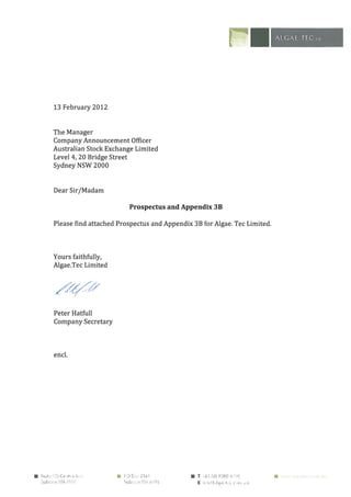 Prospectus and Appendix February 2012