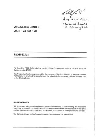 Prospectus and Appendix February 2012