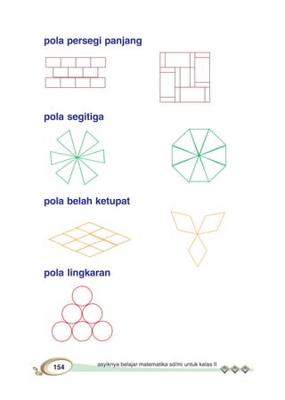 asyiknya belajar matematika sd/mi untuk kelas II
154
pola persegi panjang
pola segitiga
pola belah ketupat
pola lingkaran
 