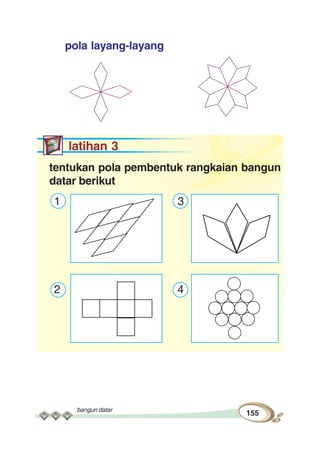 bangun datar
155
pola layang-layang
latihan 3
tentukan pola pembentuk rangkaian bangun
datar berikut
1 3
2 4
 