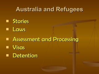 Australia and Refugees Stories Laws Assessment and Processing Visas Detention 