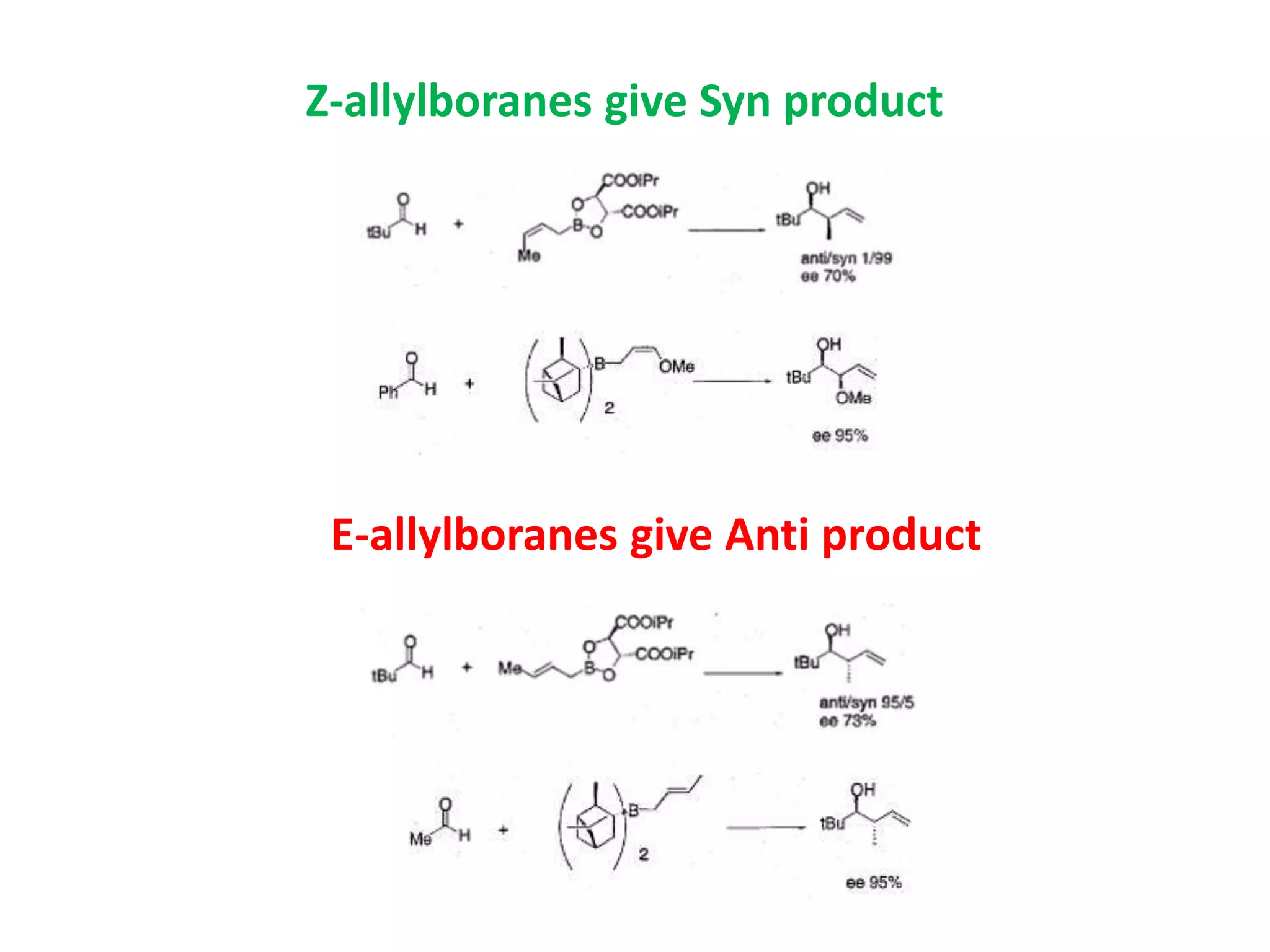 Z-allylboranes give Syn product
E-allylboranes give Anti product
 