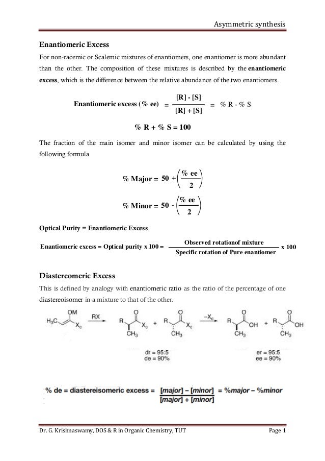 Asymmetric synthesis notes