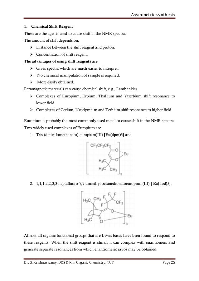 Asymmetric synthesis notes