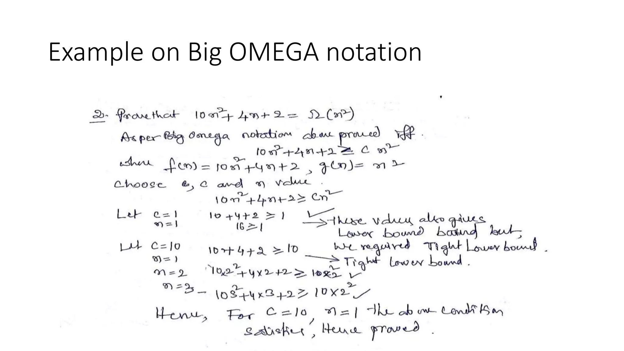 Example on Big OMEGA notation
 