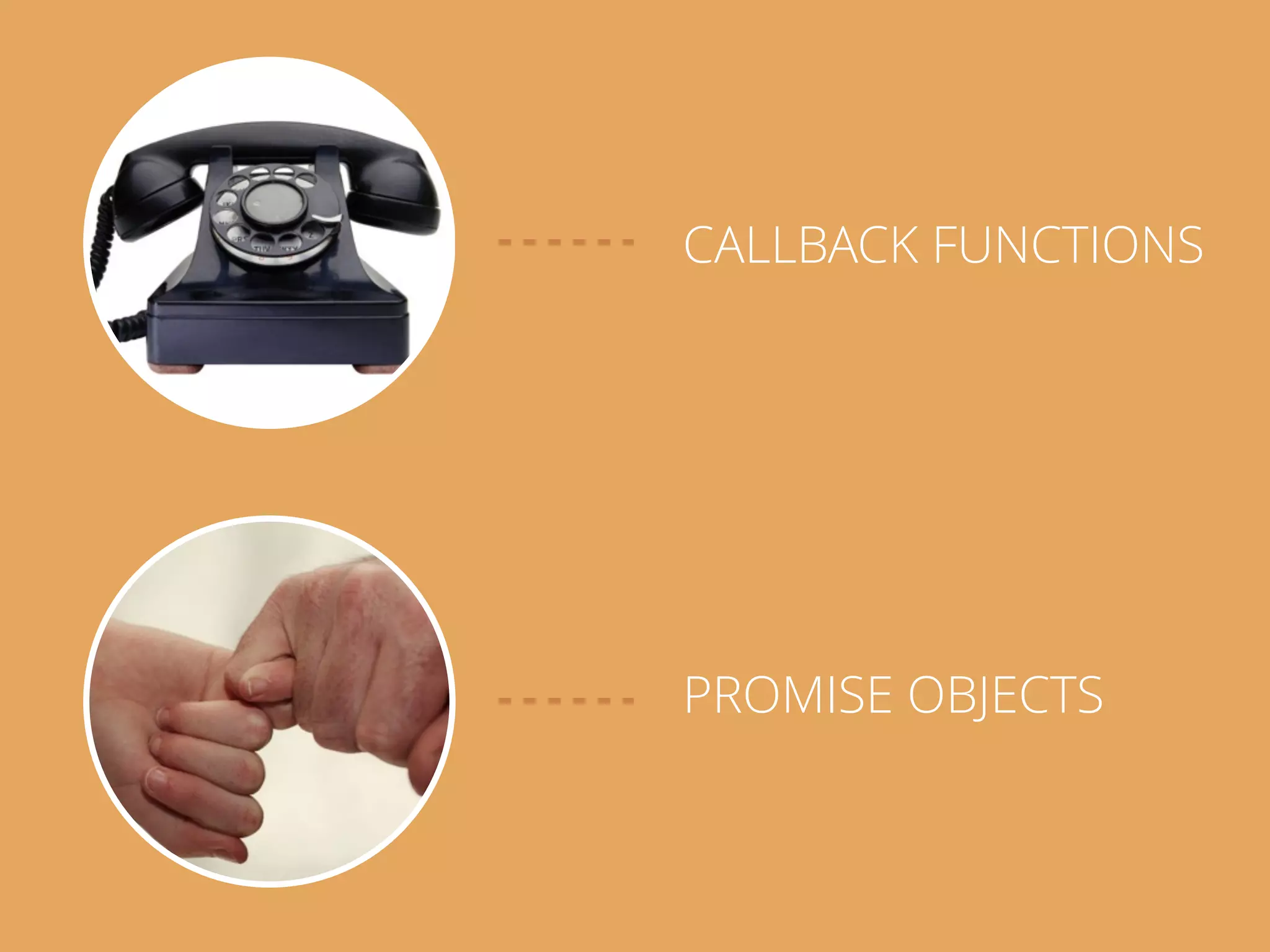 CALLBACK FUNCTIONS
PROMISE OBJECTS
 