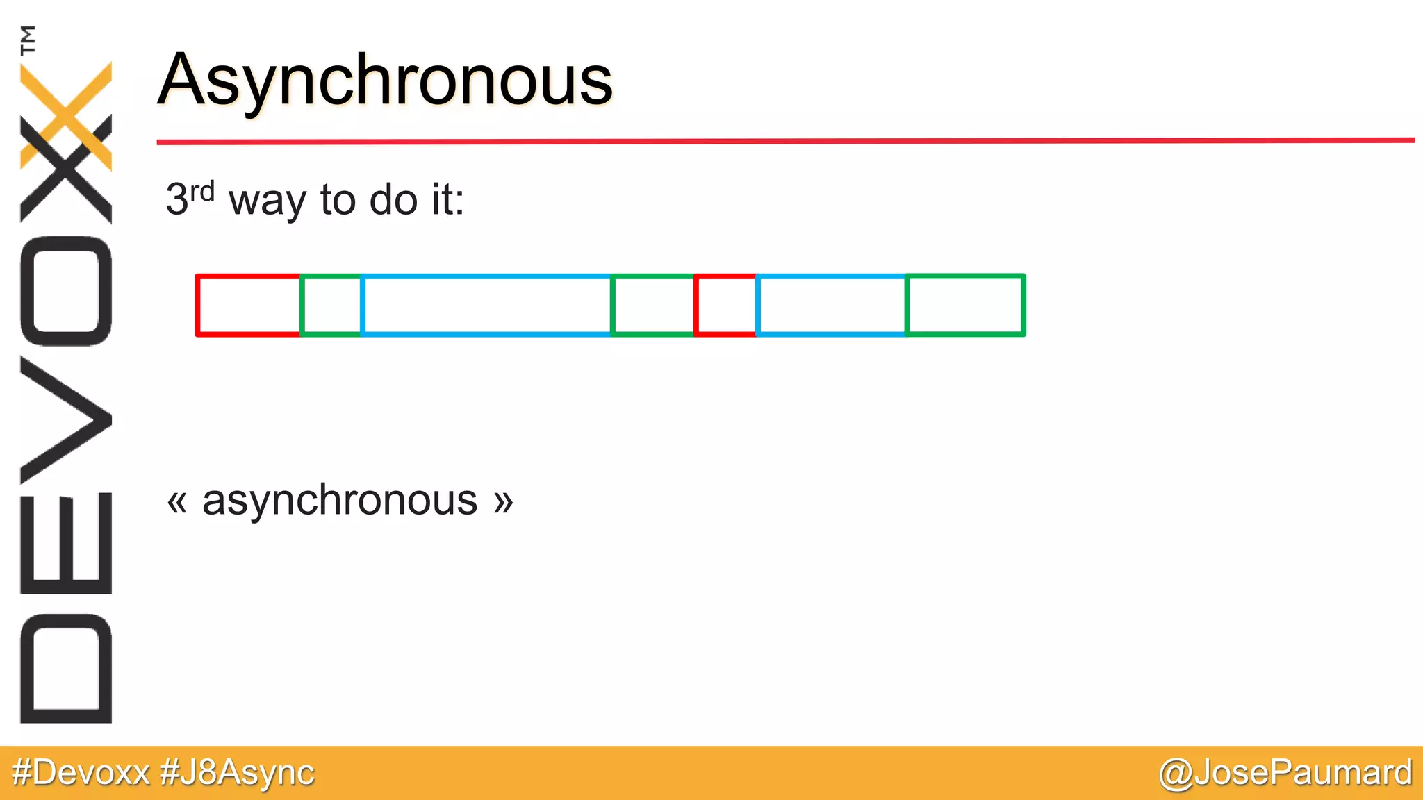 @JosePaumard#Devoxx #J8Async Asynchronous 3rd way to do it: « asynchronous » 