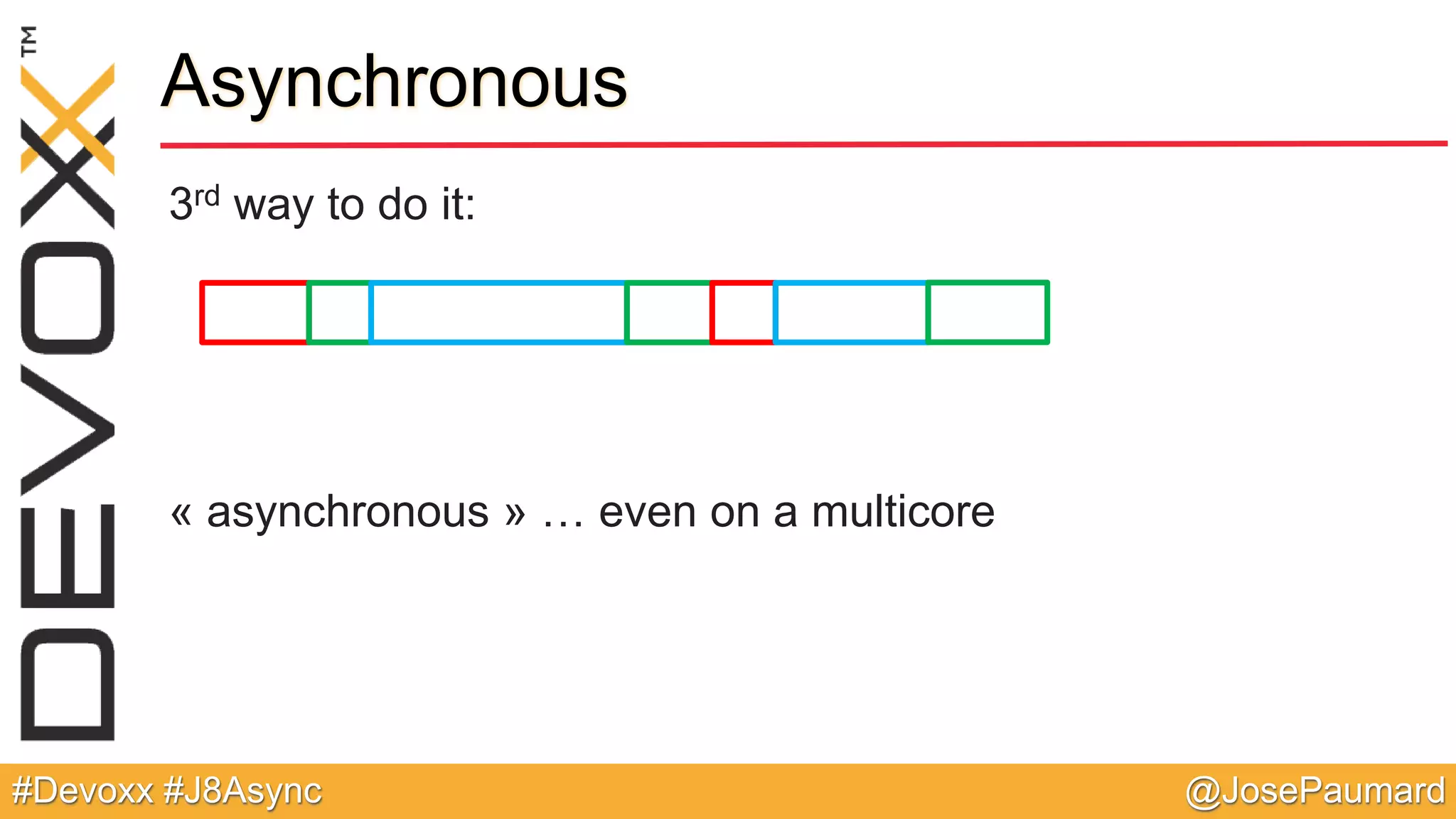 @JosePaumard#Devoxx #J8Async Asynchronous 3rd way to do it: « asynchronous » … even on a multicore 