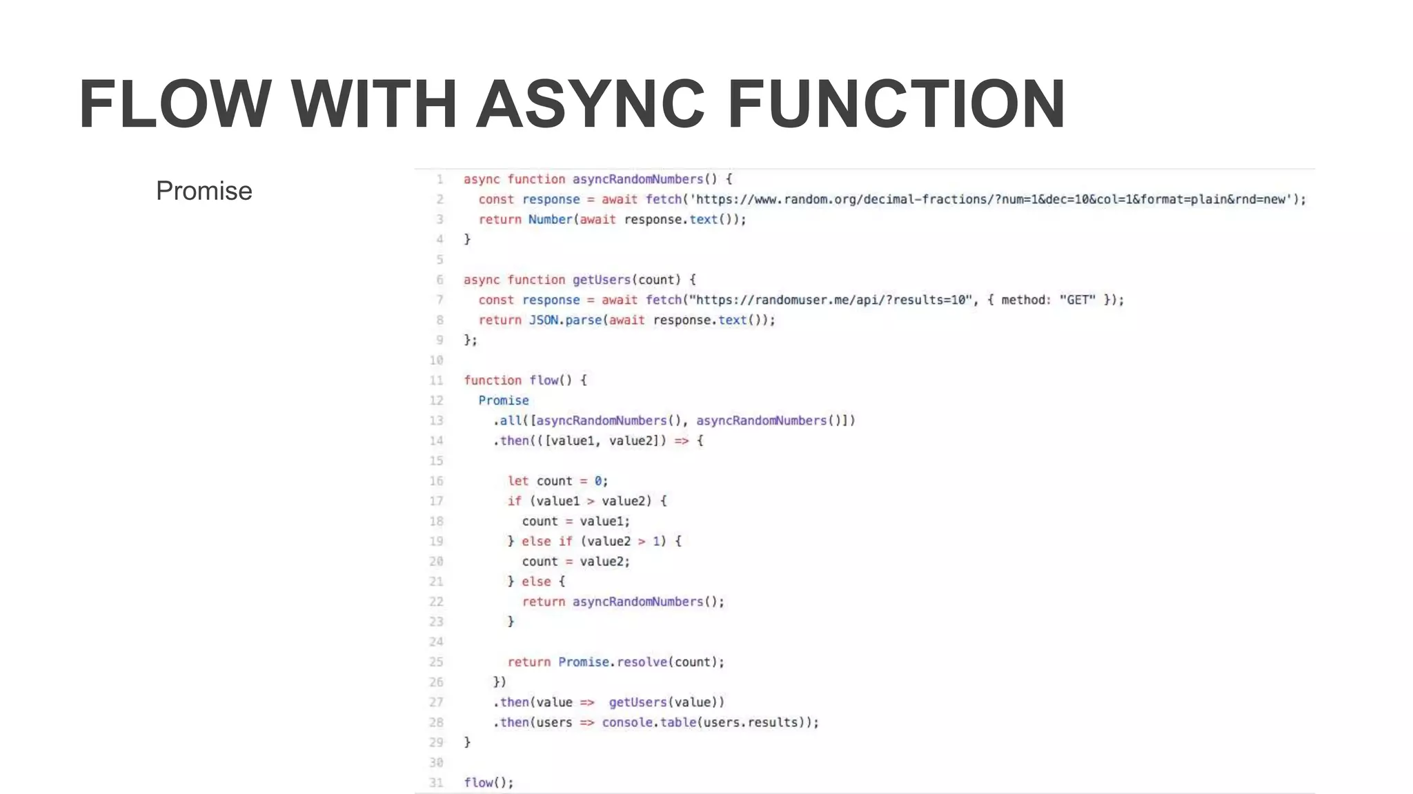 CAN WE USE ASYNC GENERATOR?
Not, but:
• only in Chrome Canary with --js-flags=--harmony-async-iteration
• my MacBook
 