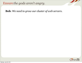 Ensure the gods aren’t angry.

          Bob: We need to grow our cluster of web servers.




Monday, June 20, 2011
 
