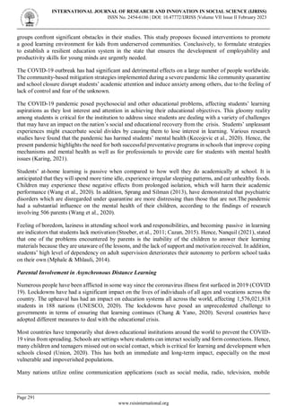 Asynchronous Distance Learning Parents’ Purview | IJRISS | PDF