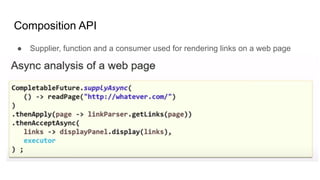 Composition API
● Supplier, function and a consumer used for rendering links on a web page
 