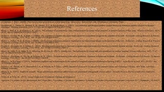References
Anderson, T. (Ed.). (2008). The theory and practice of online learning. (2nd ed.). Edmonton, AB: Athabasca University Press.
Borokhovski, E., Tamim, R., Bernard, R. M., Abrami, P. C., & Sokolovskaya, A. (2012). Are contextual and designed student–student interaction treatments equally effective in distance
education? Distance Education, 33(3), 311-329. doi:10.1080/01587919.2012.723162
Borup, J., West, R. E., & Graham, C. R. (2013). The influence of asynchronous video communication on learner social presence: A narrative analysis of four cases. Distance Education, 34(1),
48-63. doi:10.1080/01587919.2013.770427
Moller, L., Forshay, W. R., & Huett, J. (2008a). The evolution of distance education: Implications for instructional design on the potential of the web. Techtrends: Linking Research & Practice
To Improve Learning, 52(3), 70-75. doi: 10.1007/s11528-008-0158-5
Moller, L., Foshay, W. R., & Huett, J. (2008b). The Evolution of distance education: Implications for instructional design on the potential of the web. Techtrends: Linking Research & Practice
To Improve Learning, 52(4), 66-70. doi: 10.1007/s11528-008-0179-0
Roseth, C., Akcaoglu, M., & Zellner, A. (2013). Blending synchronous face-to-face and computer-supported cooperative learning in a hybrid doctoral seminar. Techtrends: Linking Research
& Practice To Improve Learning, 57(3), 54-59. doi: 10.1007/s11528-013-0663-z
Sauter, M., Uttal, D. H., Rapp, D. N., Downing, M., & Jona, K. (2013). Getting real: The authenticity of remote labs and simulations for science learning. Distance Education, 34(1), 37-47.
doi: 10.1080/01587919.2013.770431
Shaltry, C., Henriksen, D., Wu, M., & Dickson, W. W. (2013). Situated learning with online portfolios, classroom websites and facebook. Techtrends: Linking Research & Practice To Improve
Learning, 57(3), 20-25. doi:10.1007/s11528-013-0658-9
Shinyi, L., & Yu-Chuan, C. (2013). Distributed cognition and its antecedents in the context of computer-supported collaborative learning (CSCL). Asian Social Science, 9(7), 107-113. doi:
10.5539/ass.v9n7p107
Spector, J. M., Merrill, M. D., Merrienboer J. V., & Driscoll, M. P. (Eds.). (2008). Handbook of research on educational communications and technology (3rd ed.). New York: Lawrence
Erlbaum Associates
Strang, K. D. (2012). Empirical research: Skype synchronous interaction effectiveness in a quantitative management science course. Decision Sciences Journal of Innovative Education,
10(1), 3-23
Terass, H. & Teras, M. (2012). Using Google tools for authentic learning and progressive
inquiry in 21st century faculty development. In P. Resta (Ed.), Proceedings of Society for Information Technology & Teacher Education International Conference 2012. Chesapeake, VA: AACE

 