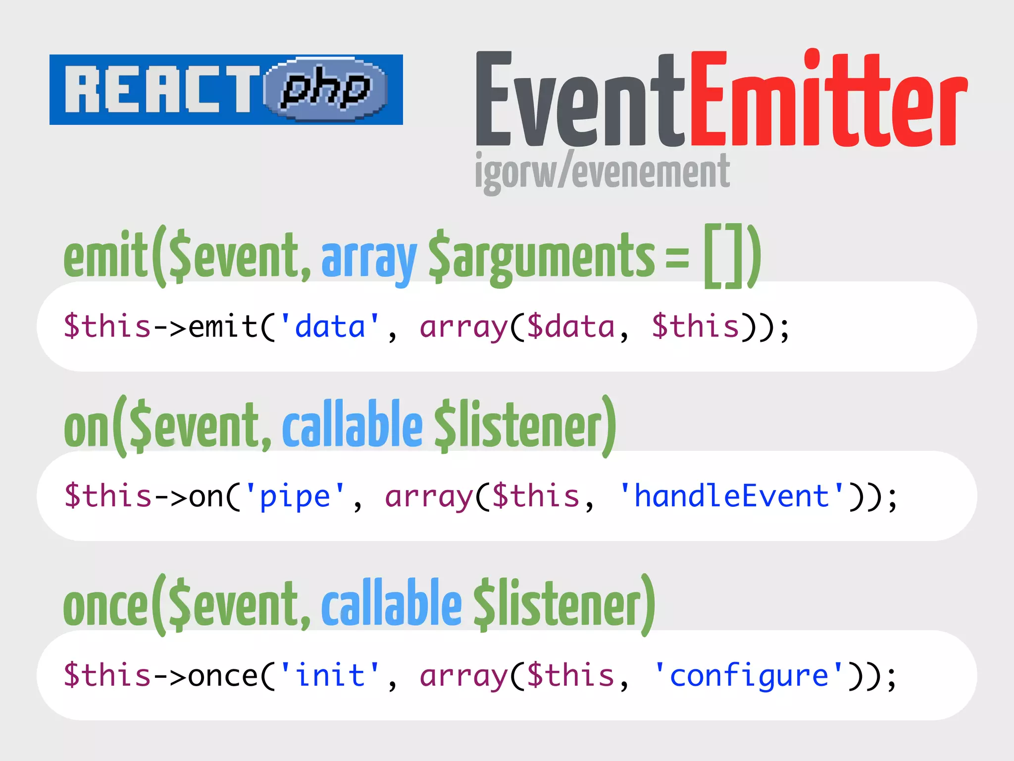 event-driven 
non-blocking i/o 
Igor Wiedler 
Christopher Boden 
#reactphp 
 