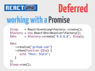 Promises/A 
states 
“A promise represents the eventual value returned 
from the single completion of an operation.” 
pending, fulfilled, rejected 
“once fulfilled or rejected the promise’s 
value shall not be changed” 
http://wiki.commonjs.org/wiki/Promises/A 
 
