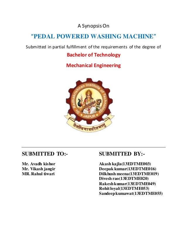 A synopysis report on pedal operated washing machine