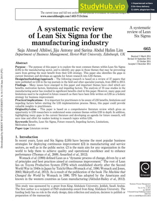 A Systematic Literature Review On Lean Six Sigma For Manufacturing ...