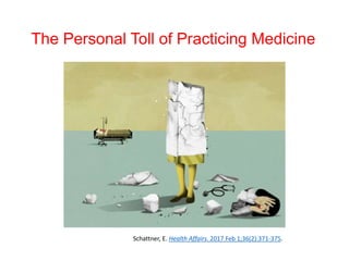 The Personal Toll of Practicing Medicine
Schattner, E. Health Affairs. 2017 Feb 1;36(2):371-375.
 