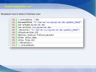 Modifier httpd-vhosts.conf


Remplacer tout le texte à l'intérieur avec
 
