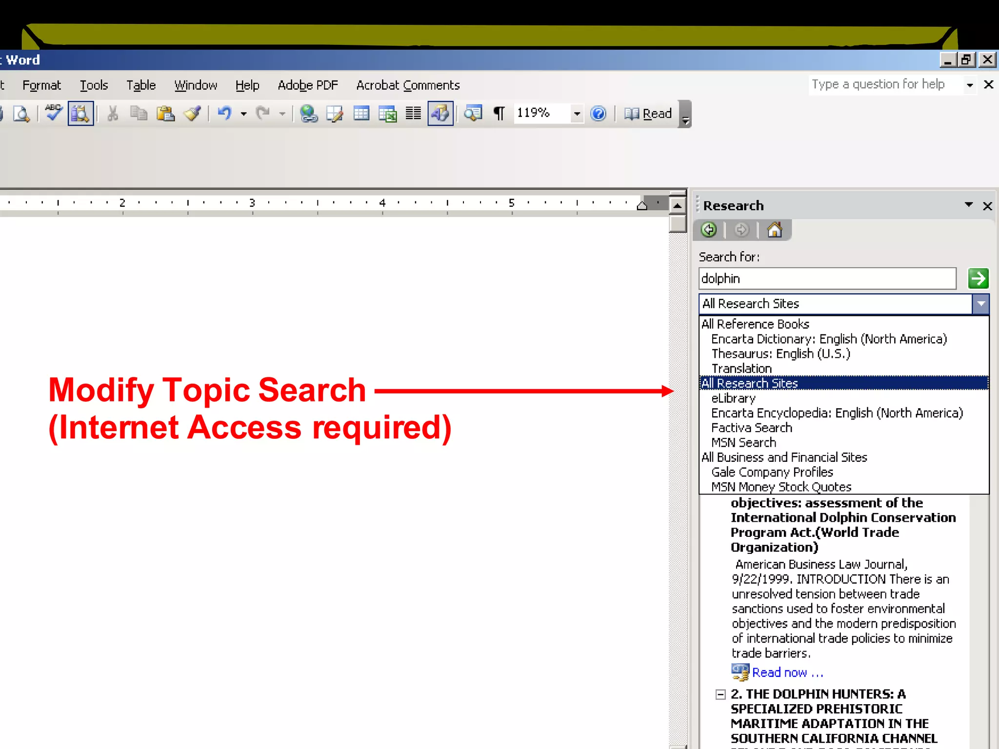 Modify Topic Search (Internet Access required) 