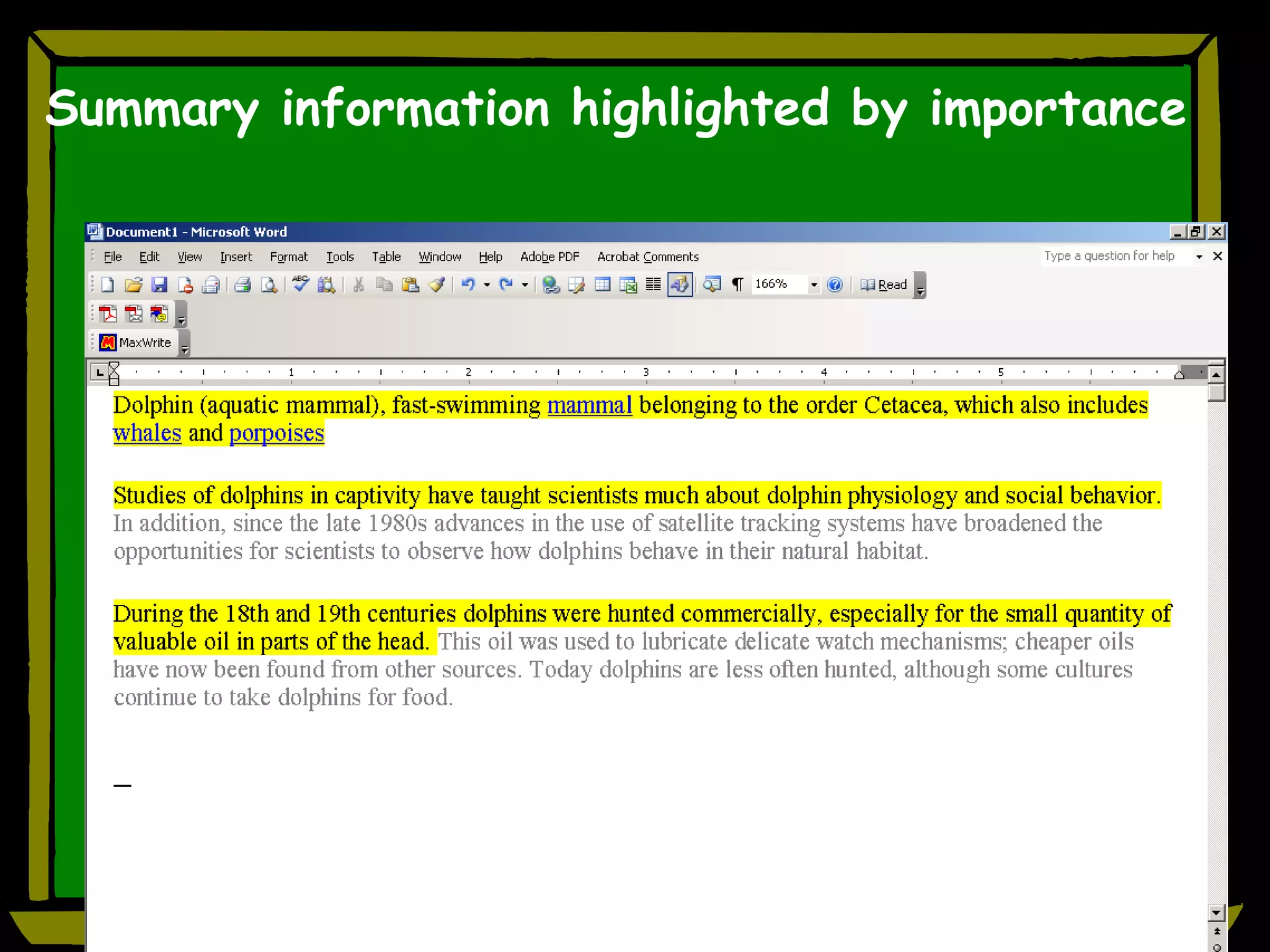 Summary information highlighted by importance 