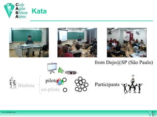Kata




                                         from Dojo@SP (São Paulo)


                               pilote
                    Binôme               Participants
                             co-pilote



www.clubagile.org
 