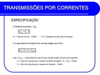 TRANSMISSÕES POR CORRENTES 
ESPECIFICAÇÃO 
 