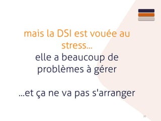 30
mais la DSI est vouée au
stress...
elle a beaucoup de
problèmes à gérer
...et ça ne va pas s'arranger
 