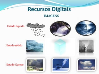 Áudio>> Pasta PessoalATIVIDADEComponente Curricular: Meio ambiente A atividade  será proposta aos alunos do 5º ano do ensino fundamental. Pretende-se com a mesma apresentar como ocorre o processo do ciclo da água,  possibilitando conhecer  suas fases e os estágios físicos da mesma. 		Espera-se que os alunos consigam compreender o processo de renovação da água construindo uma consciência maior pela preservação da mesma e identificar os estágios físicos da água através de exemplos  práticos do dia-dia. 