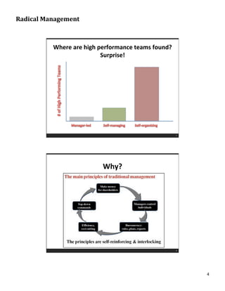 Radical	
  Management	
  

Where	
  are	
  high	
  performance	
  teams	
  found?	
  
Surprise!	
  

7

Why?	
  

8

4	
  

 