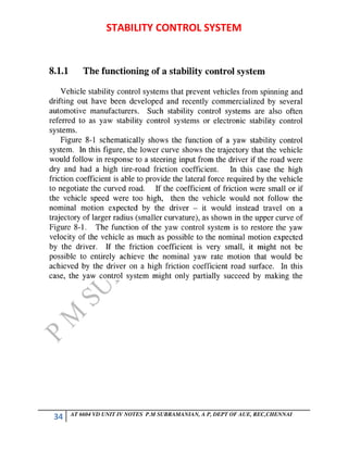 34 AT 6604 VD UNIT IV NOTES P.M SUBRAMANIAN, A P, DEPT OF AUE, REC,CHENNAI
STABILITY CONTROL SYSTEM
 