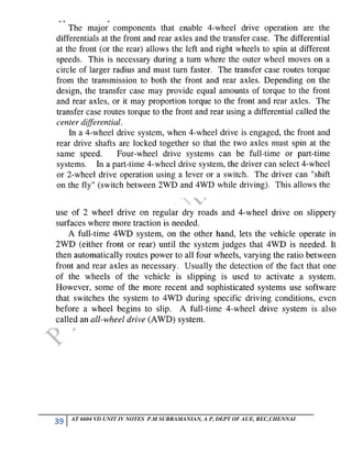 39 AT 6604 VD UNIT IV NOTES P.M SUBRAMANIAN, A P, DEPT OF AUE, REC,CHENNAI
 