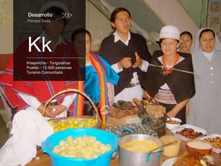 Desarrollo
Primera Tarea
Kk
Kisapincha - Tungurahua
Pueblo - 12.500 personas
Turismo Comunitario
 