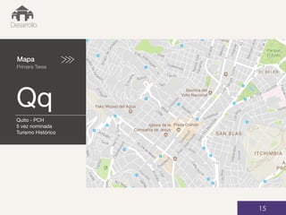 Mapa
Primera Tarea
Qq
01
Desarrollo
15
Quito - PCH
5 vez nominada
Turismo Histórico
 